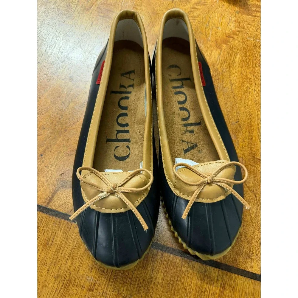 Chooka  Womens 9 Duck Skimmer Black Rubber Waterproof Ballet Flats‎ C1616999